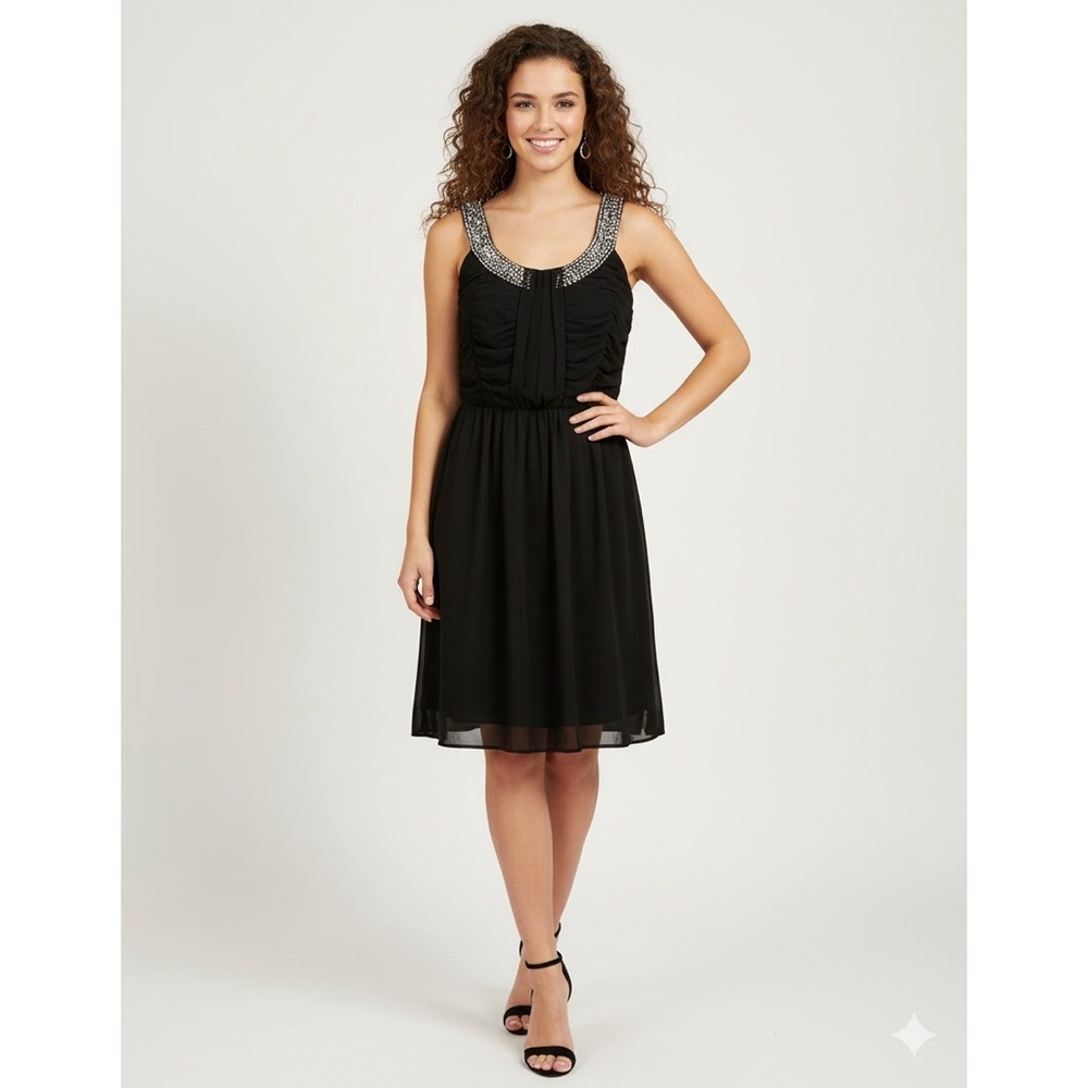 FROCK and FRILL Black Beaded‎ Neckline Dress